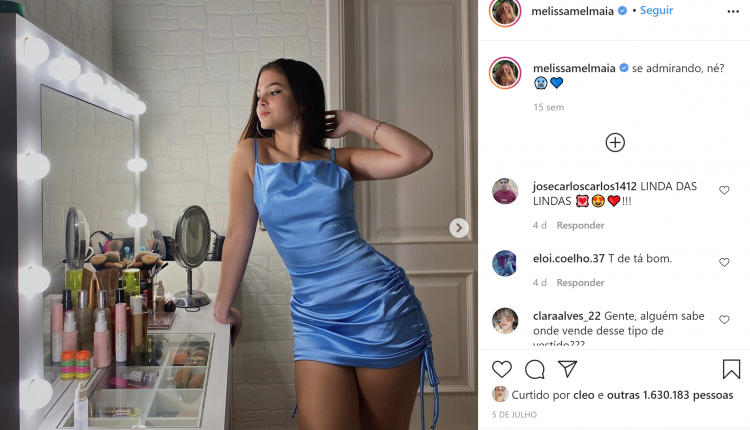 Vestido azul de Mel Maia ganha destaque no Instagram e publicação alcança mais de 1 milhão de pessoas
