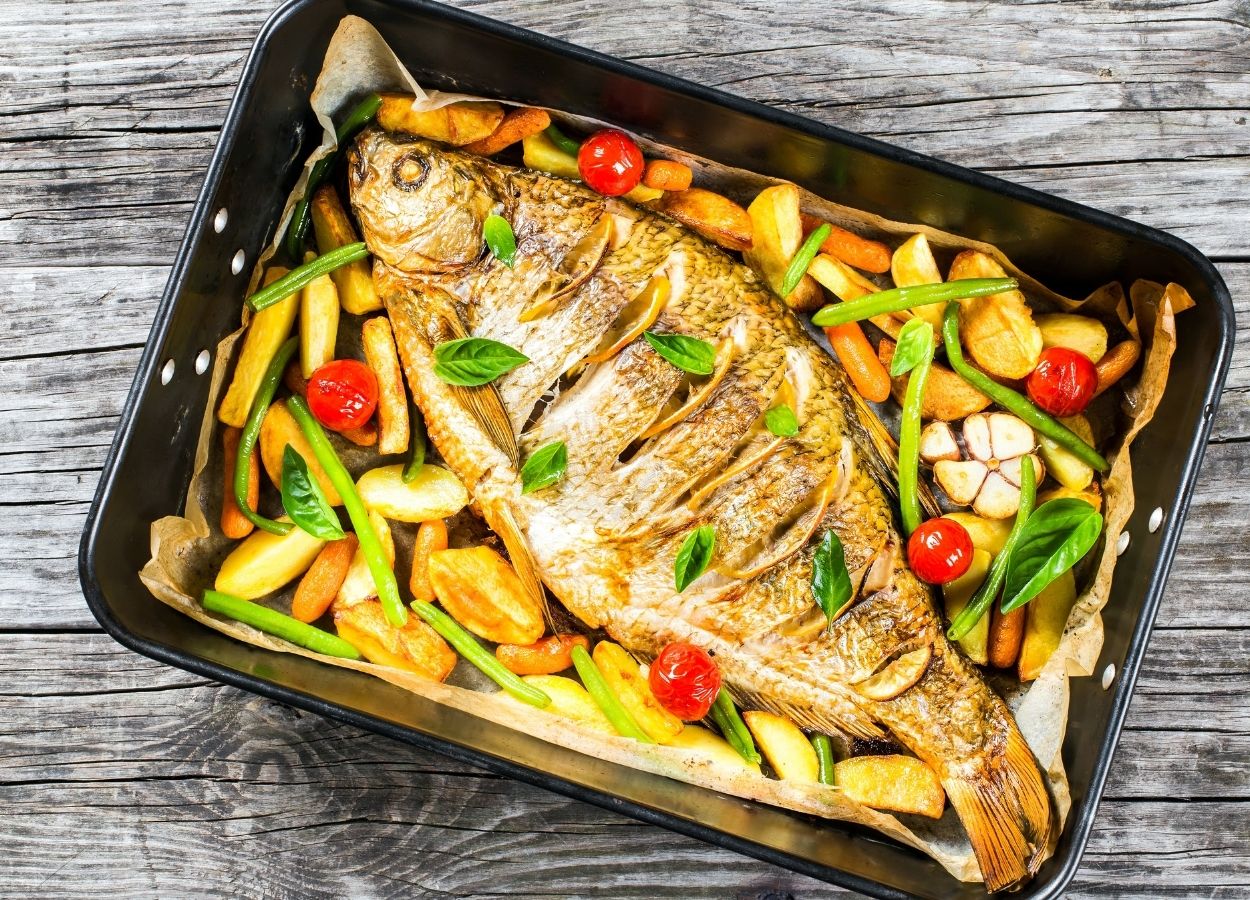 filé de tilápia assado e recheado