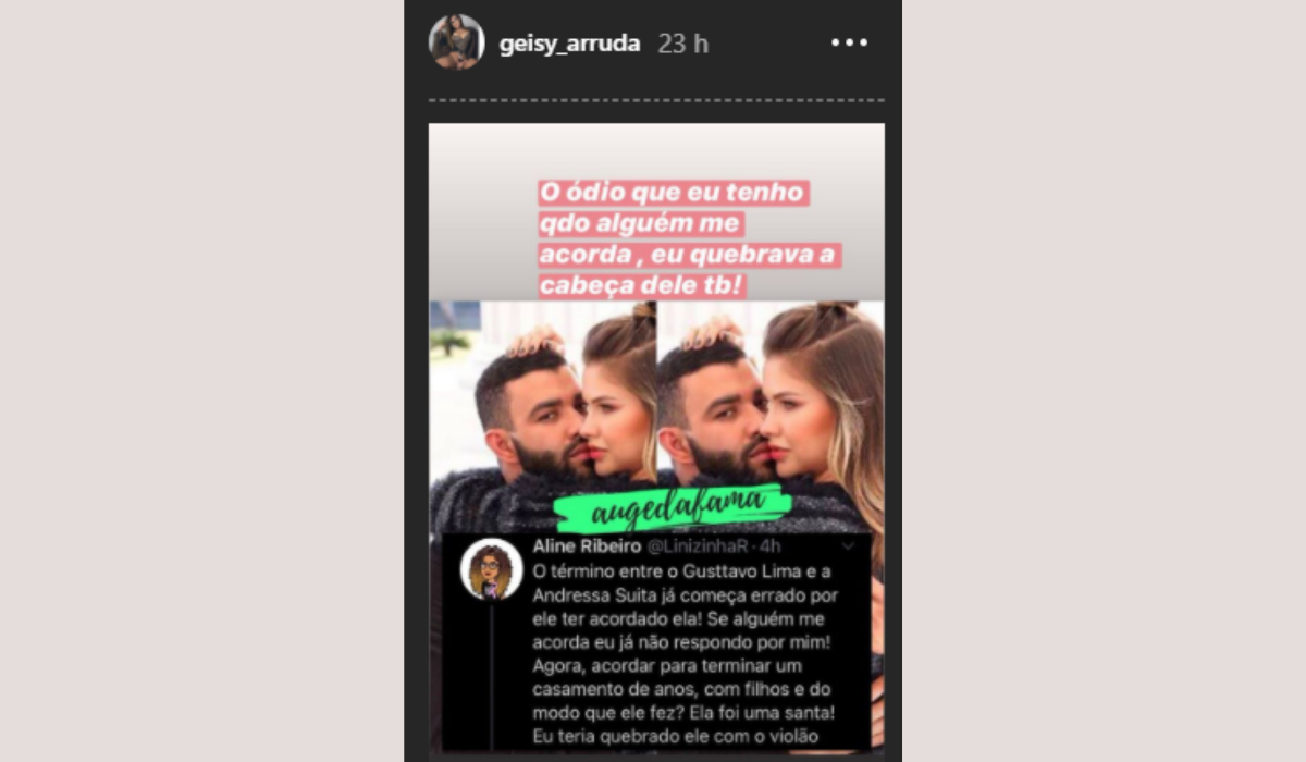 Geisy Arruda sobre Gusttavo Lima - Imagem Reprodução Instagram