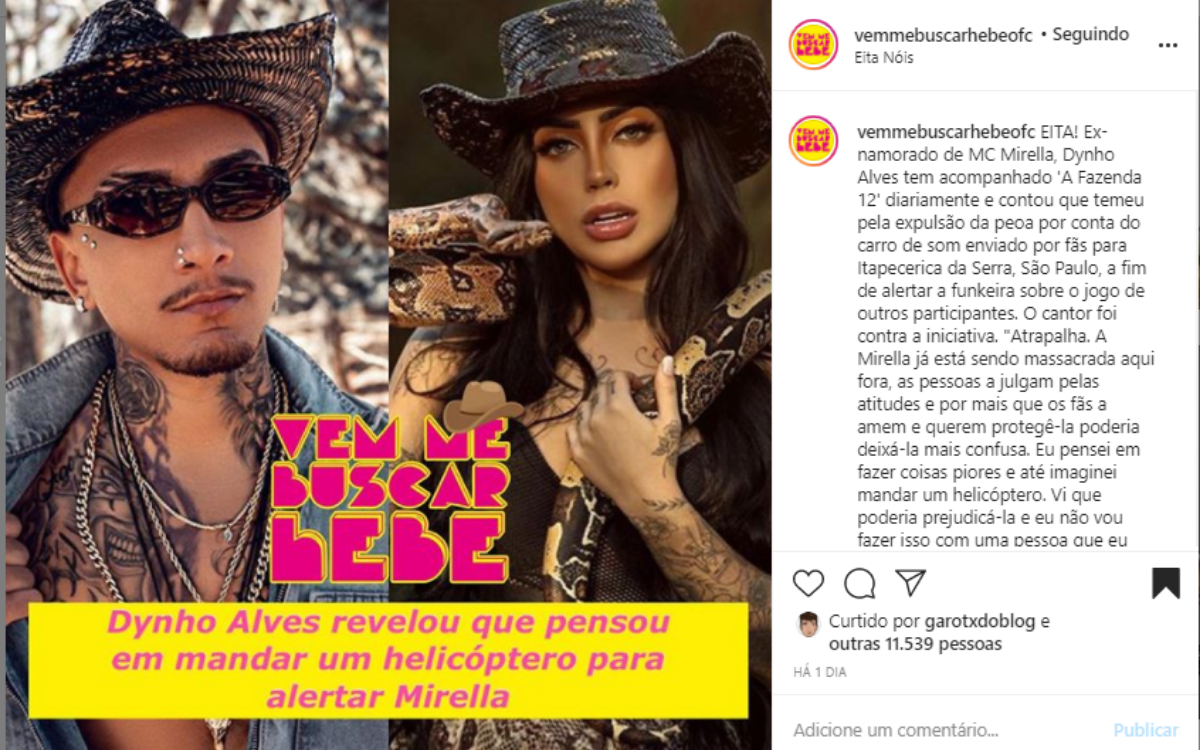 Dynho Alves e MC Mirella - Imagem Reprodução Instagram