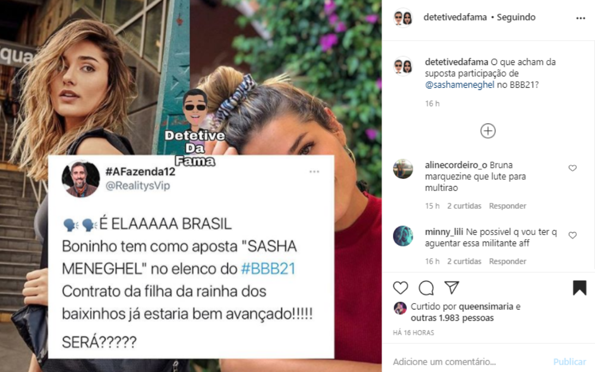 Sasha Meneghel - Imagem Reprodução Instagram