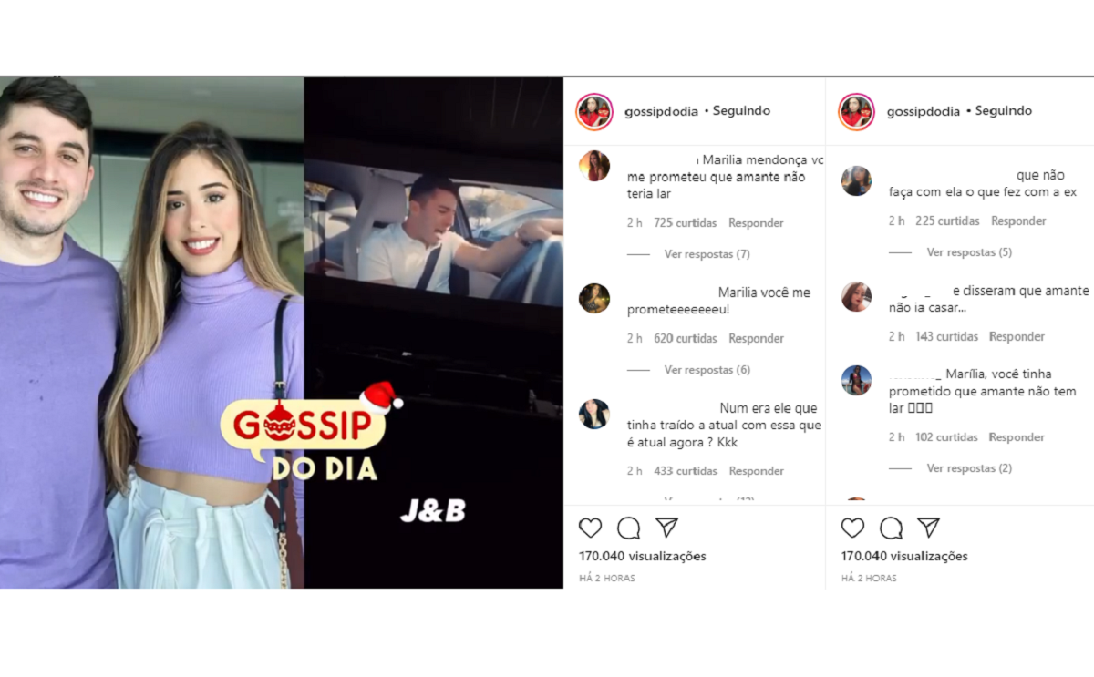 Imagem: Comentários mencionando Marília Mendonça sobre o pedido de casamento que o cantor Jonas Esticado fez à Bruna Hazin (Reprodução/Instagram)