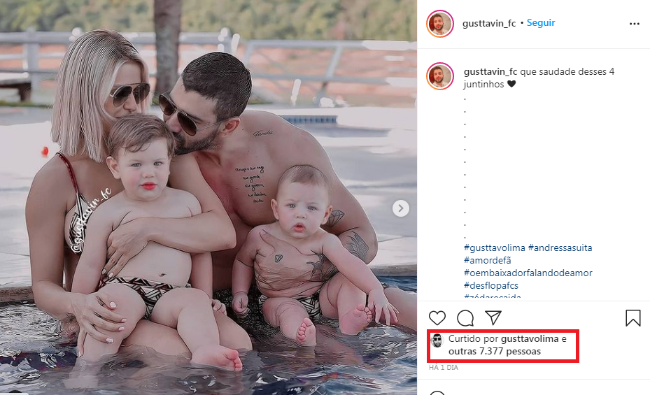 Gusttavo Lima curte foto antiga em que aparece Andressa Suita e os filhos (Foto: Reprodução/Instagram)