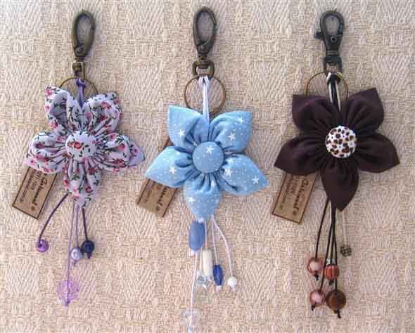 Ideias com flores de fuxico - chaveiro (Artesanato de Reciclagem)