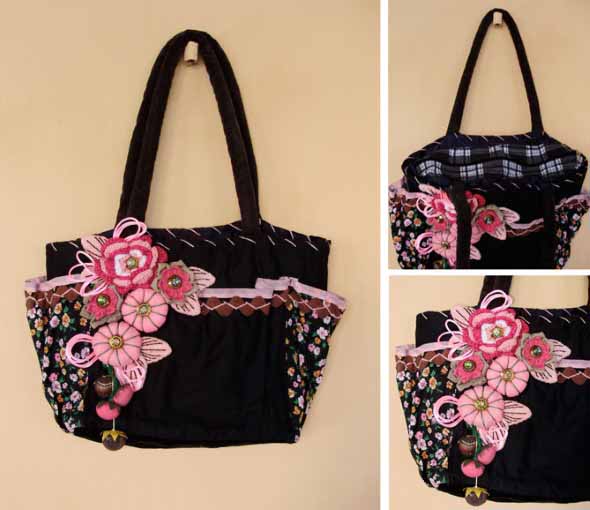Ideias de artesanato com flores de fuxico-bolsa (Imagem Artesanto e Reciclagem)
