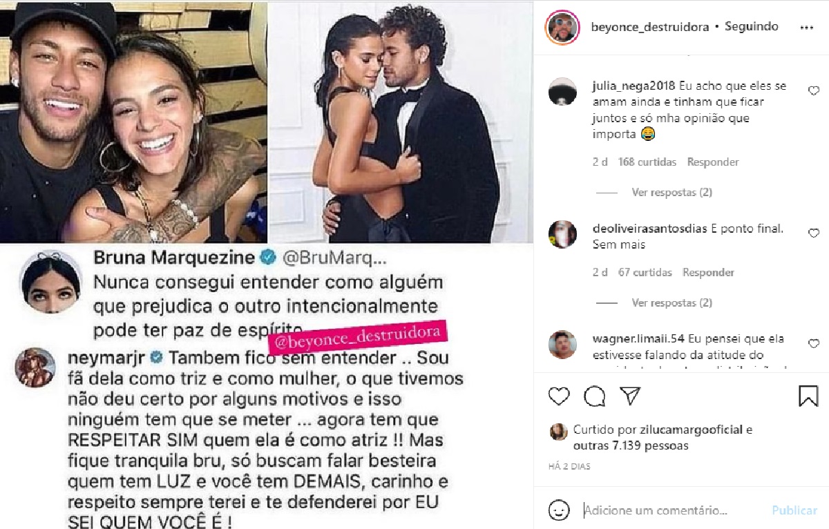 Publicação sobre Bruna Marquezine e Neymar (Foto: Reprodução Instagram)