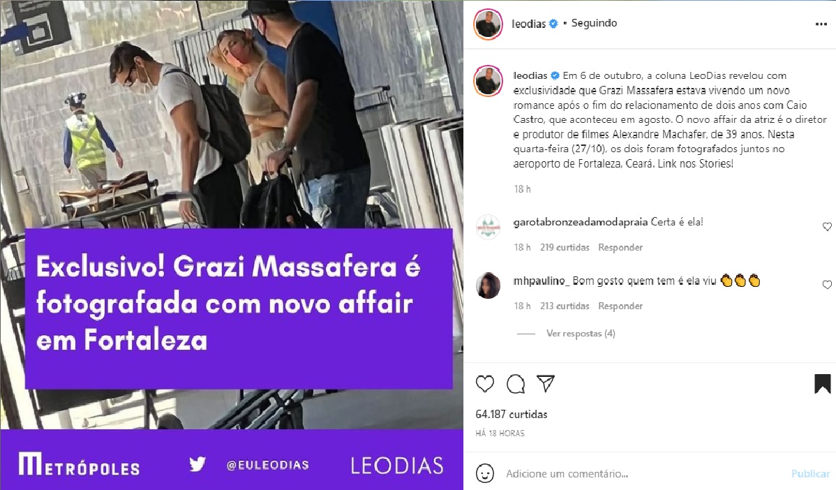 Publicação sobre Grazi Massafera (Foto: Reprodução Instagram Leo Dias)
