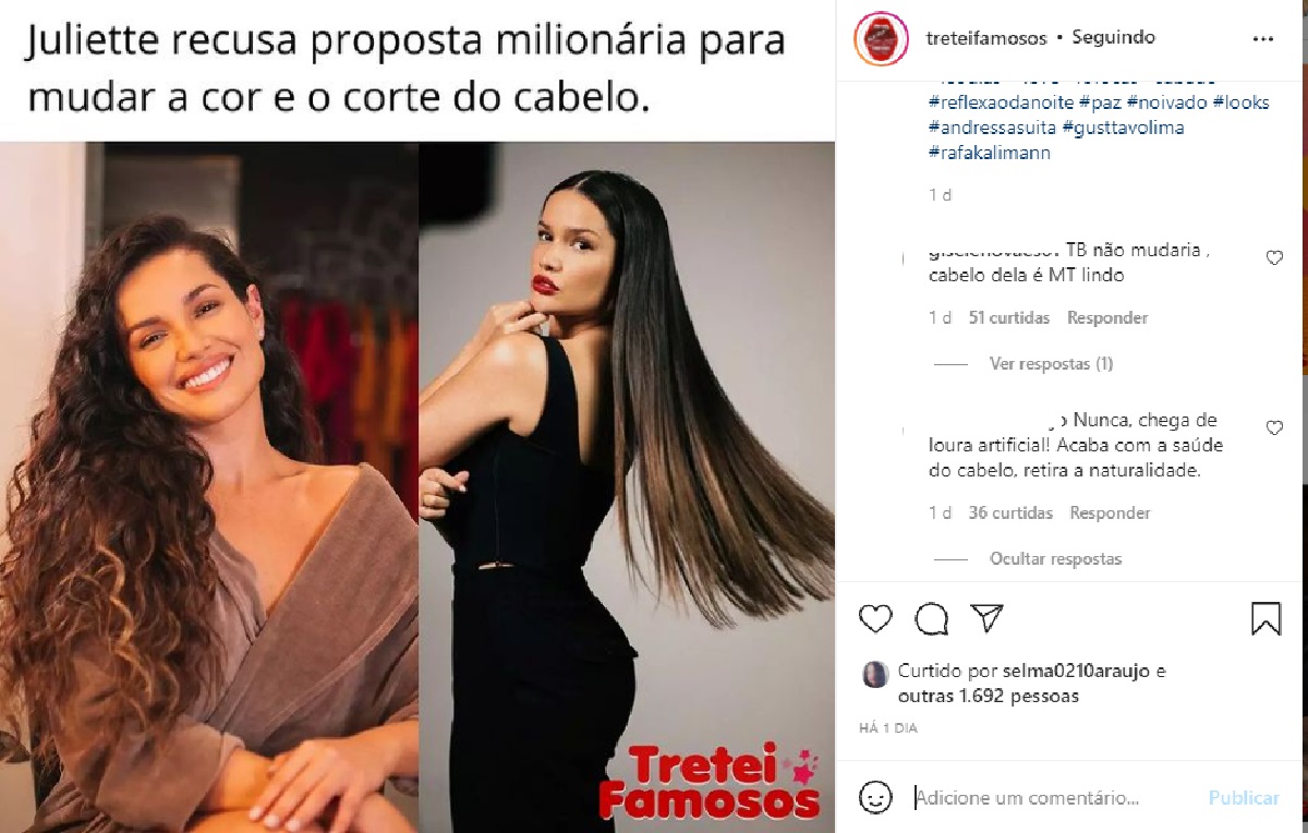 Publicação sobre Juliette (Foto: Reprodução Instagram)
