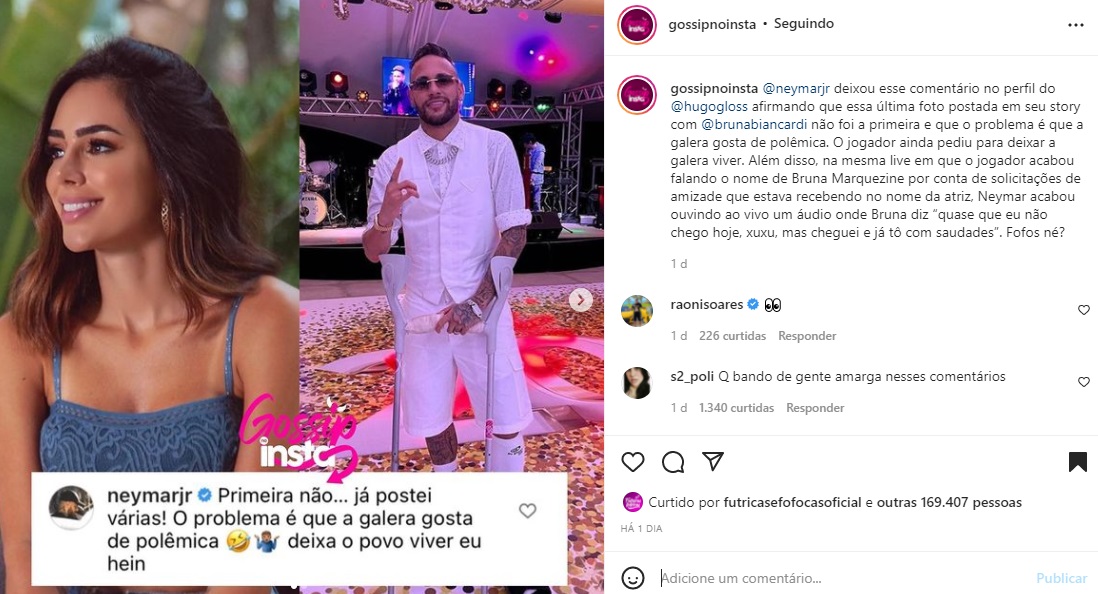 Publicação sobre Neymar e Bruna Marquezine (Foto: Reprodução Instagram)